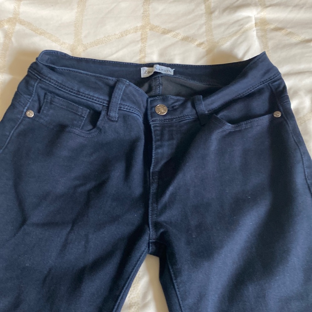 Blue pants.